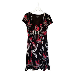 Women's Perceptions New York Belted Dress Size 10 Black Red Floral